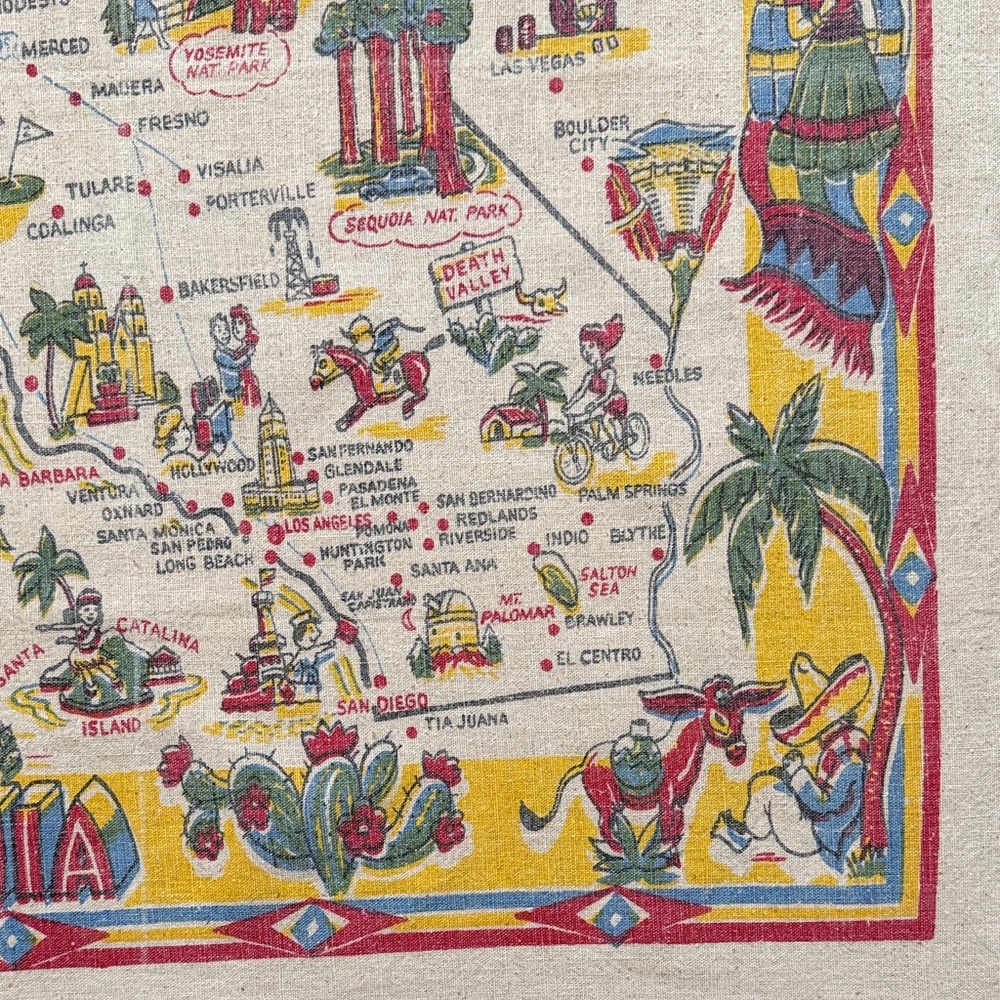 Vintage California Map Linen Tapestry - Picture 5 of 6